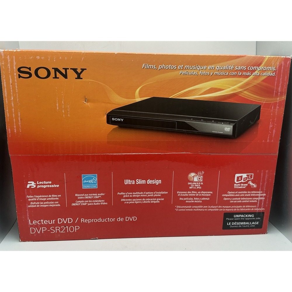 SONY DVP-SR210P Compact CD DVD Player Black w/Remote & Manual, No AV Cable